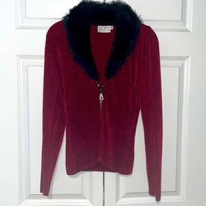 MCNY made in NY sweater with faux fur neckline trim size medium